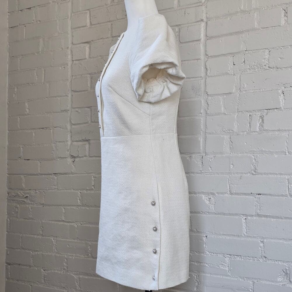 ​o.p.t Cream Wool Blend Pearl Button Puff Sleeve Mini Dress Size 4 Ivory Tweed - Picture 2 of 15